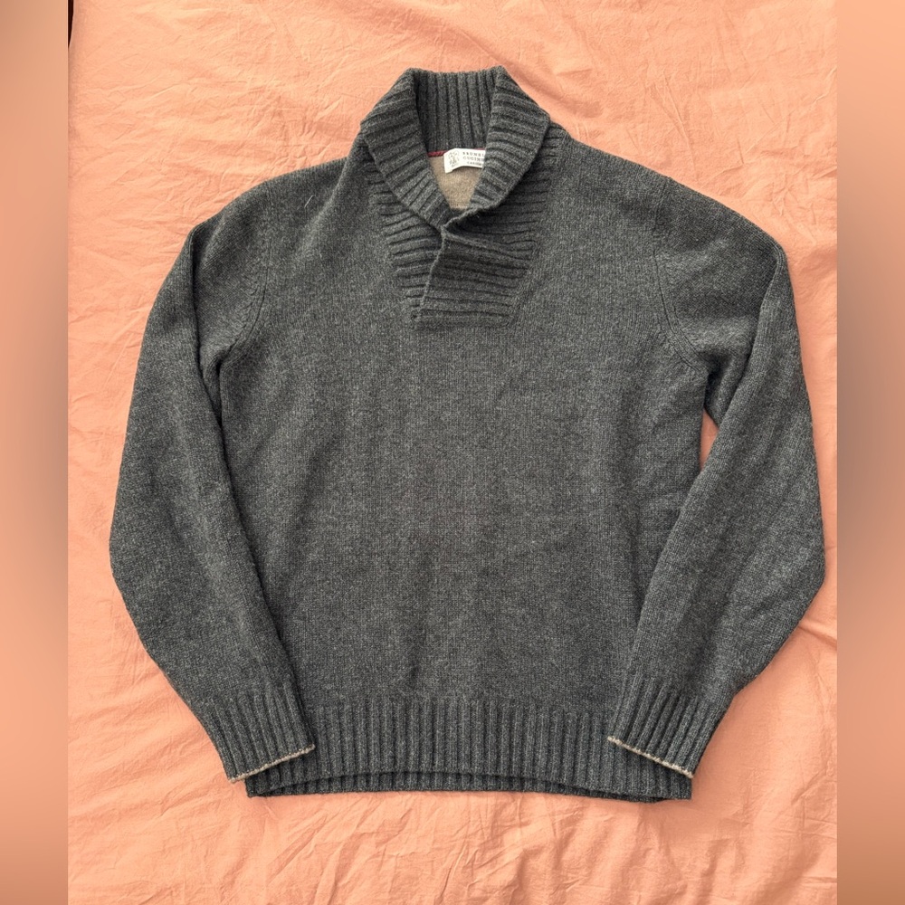 Brunello Cucinelli Cashmere Sweater - Gray, cowl-neck, designer fashion, Italy